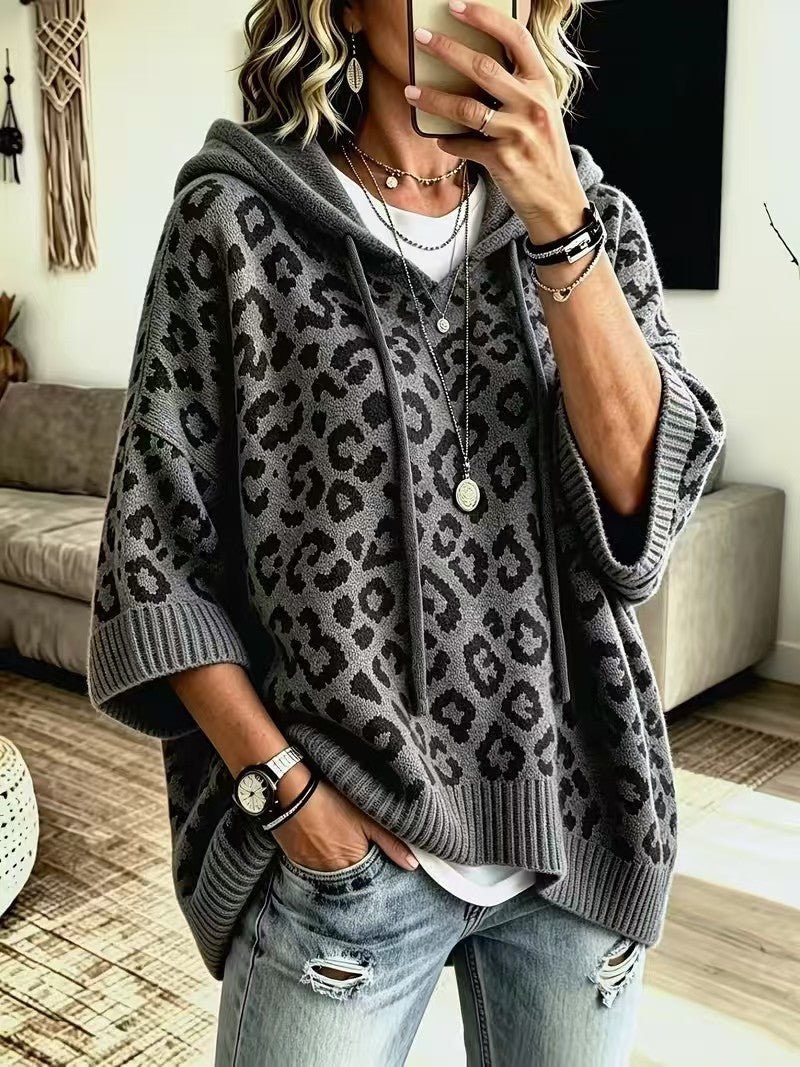 Women's Leopard Hooded Sweatshirt – Casual Knitwear
