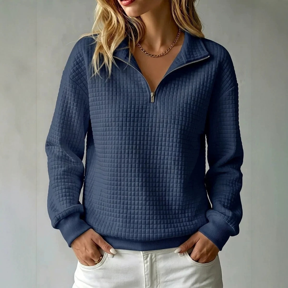 Women's Zip-Up High-Neck Sweatshirt – Honeycomb Finish