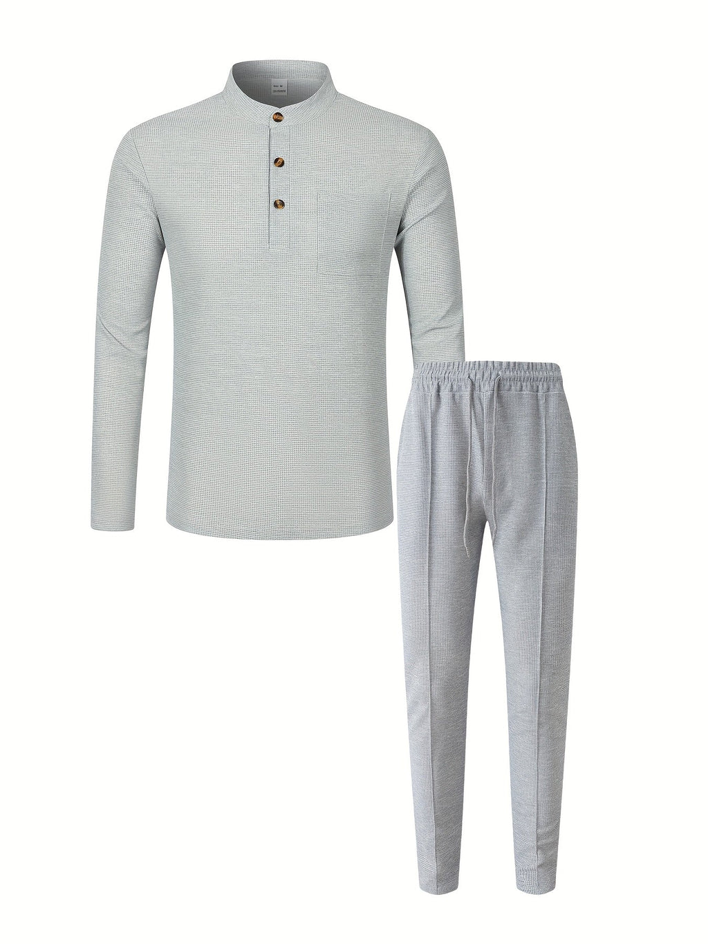 Men's Two-Piece Waffle Set – Henley Top & Casual Trousers