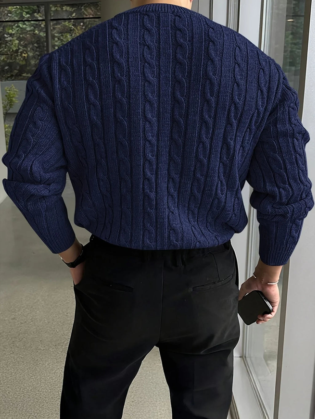 Men's Turtleneck Sweater – Thick Knit with Textured Pattern