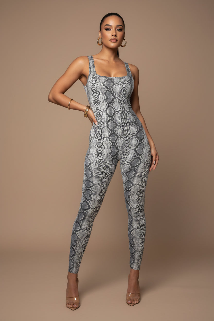 Women's Printed Jumpsuit - Square Neckline and Open Back