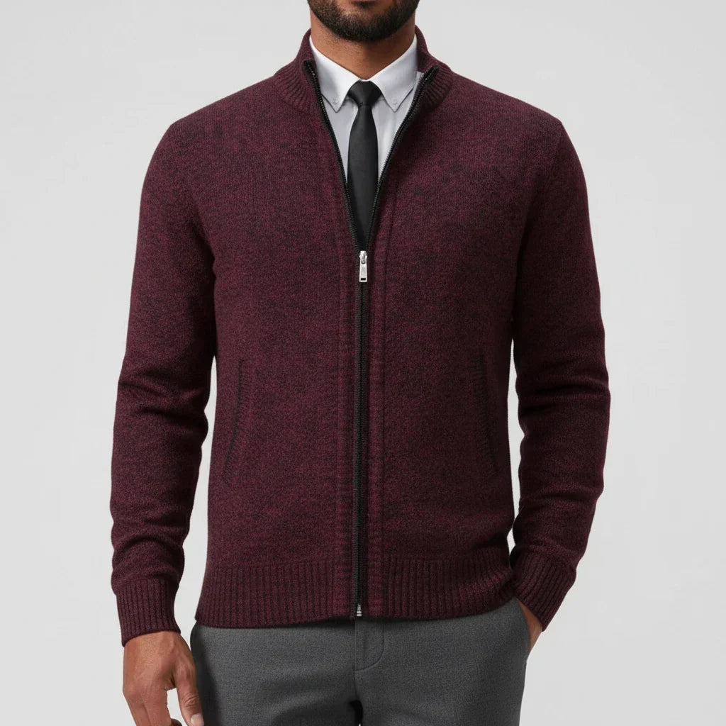 Men's Cotton Cardigan – Stand Collar, Relaxed Fit