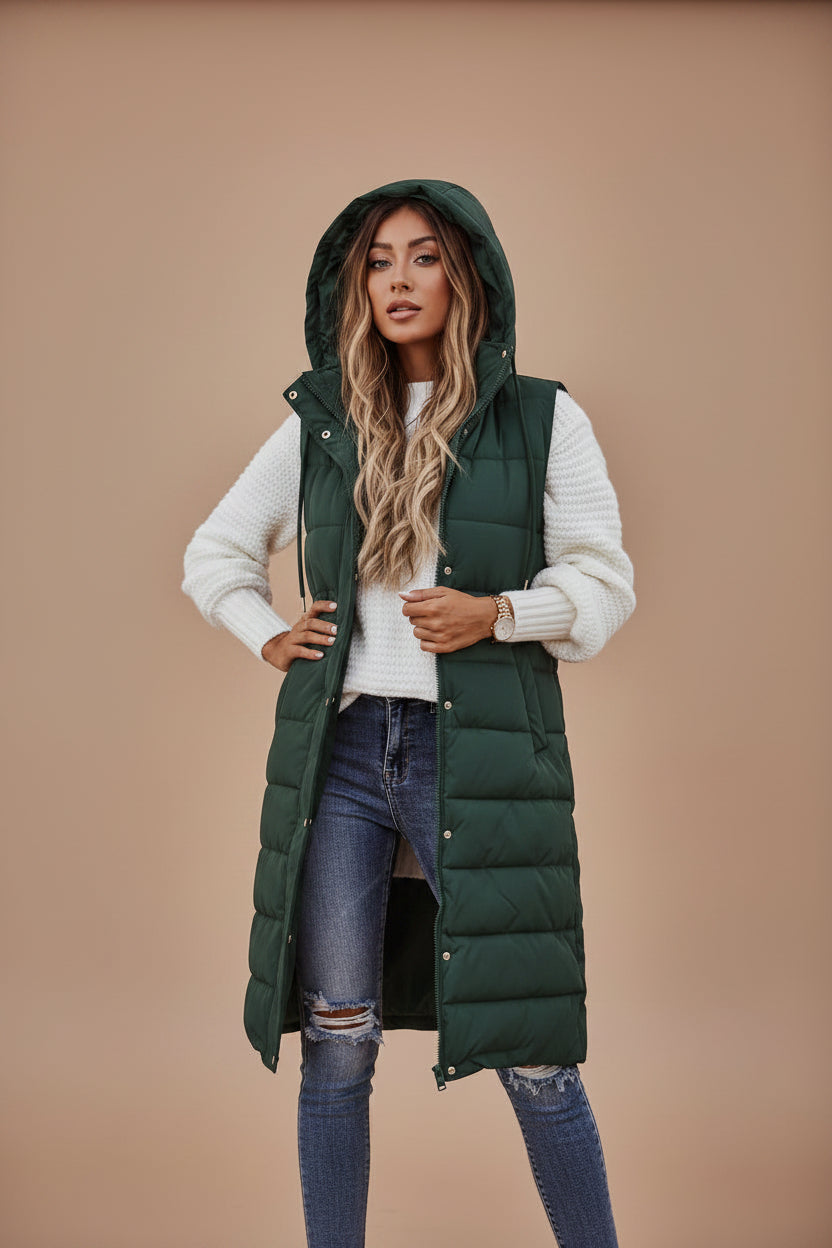 Women's Sleeveless Padded Coat – Long Fit