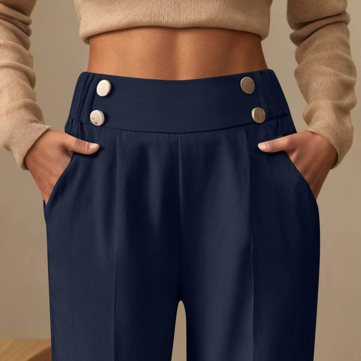 Women's High-Waisted Straight-Leg Trousers - Practical Pockets