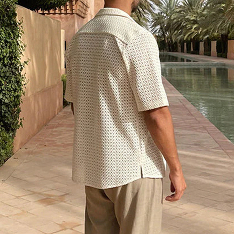 Men's Polo Collar Lace Shirt – Short Sheer Sleeves
