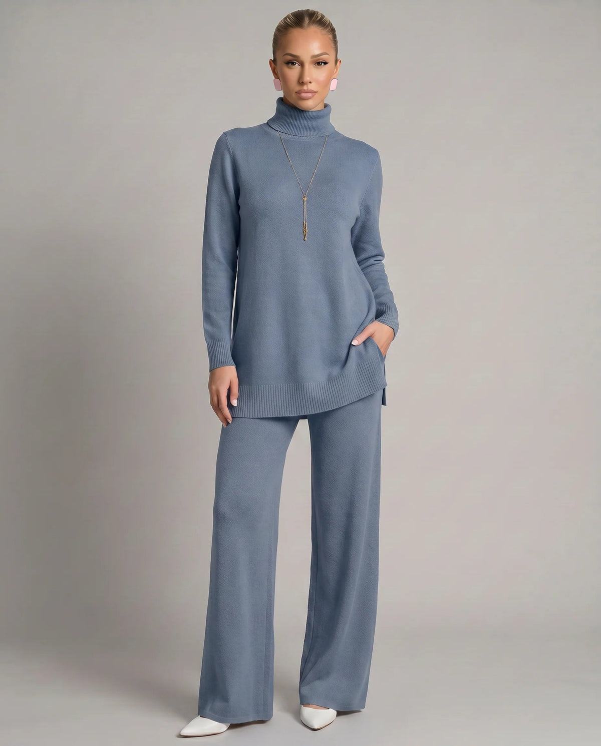 Women's Two-Piece Knit Set – Relaxed Fit, Wide Leg