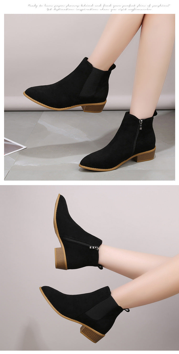 Women's Suede Ankle Boots – Pointed Toe & Block Heel