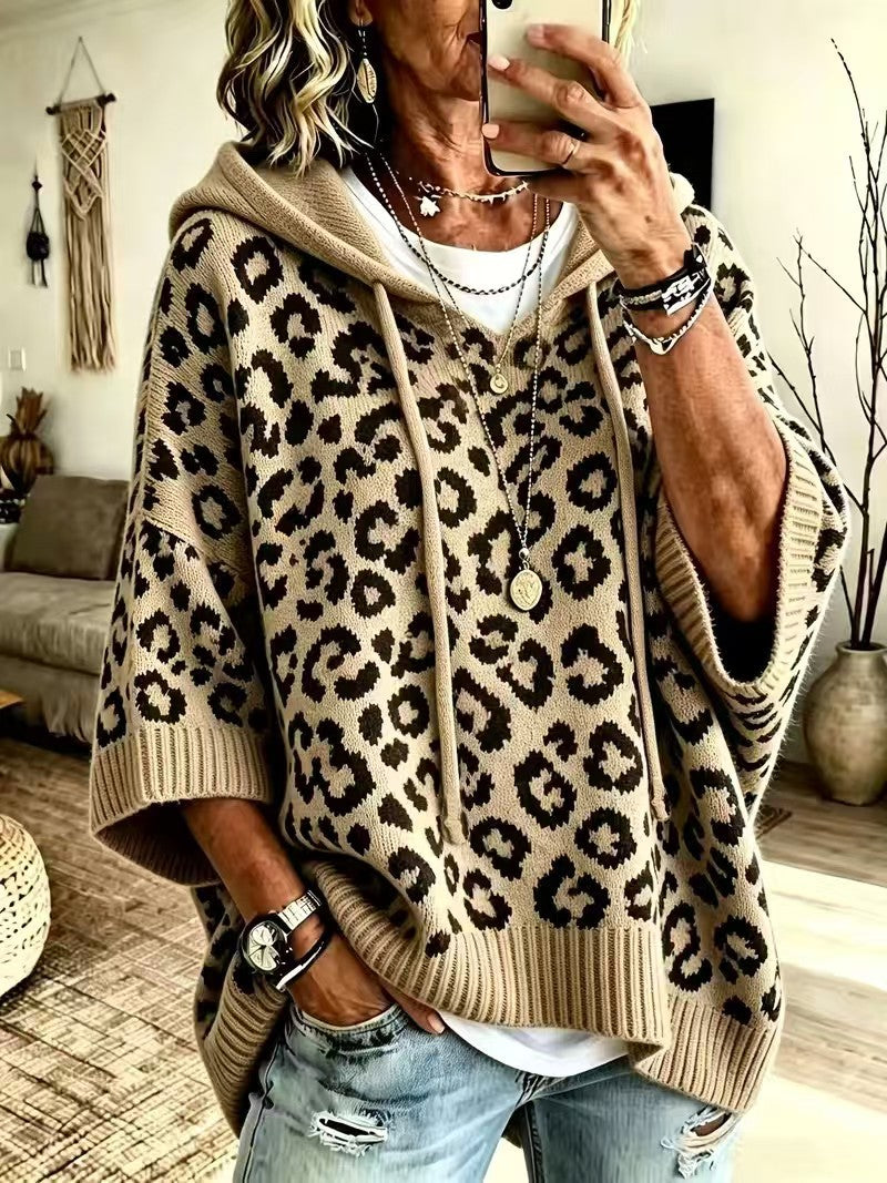 Women's Leopard Hooded Sweatshirt – Casual Knitwear