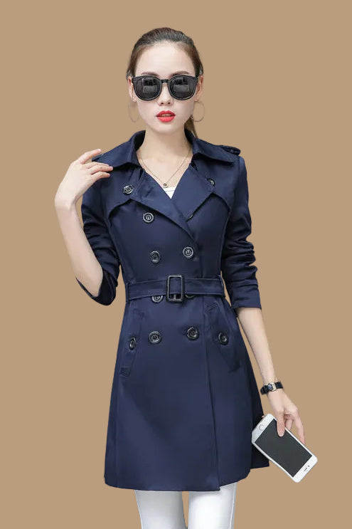 Women's Slim-Fit Trench Coat – Double-Breasted, Mid-Length