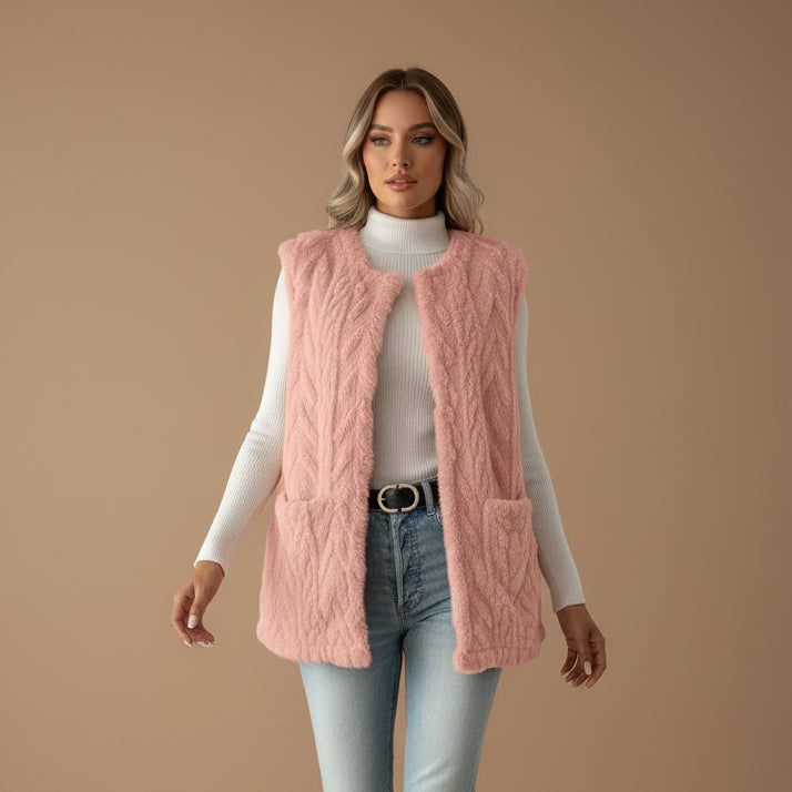 Women's Soft Fleece Vest – Double-Sided Diamond Pattern
