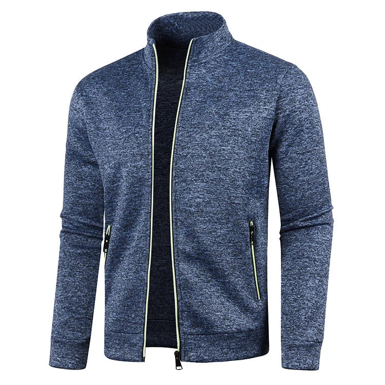 Men's Textured Knit Jacket – Stand Collar Full Zip