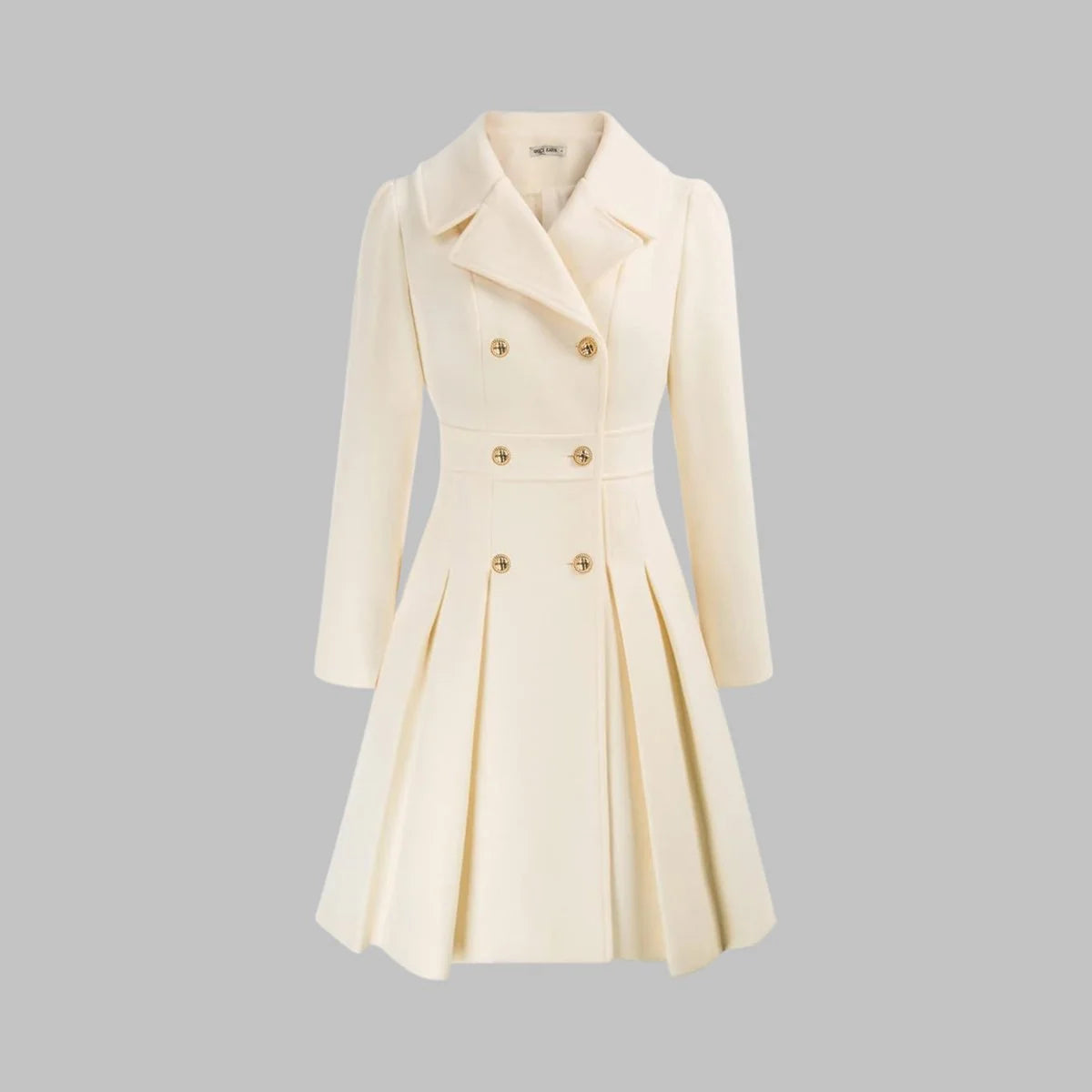 Women's A-Line Double-Breasted Coat - Pleated waist detail