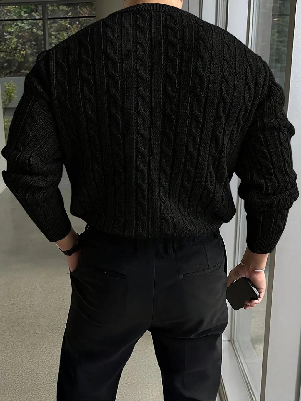 Men's Turtleneck Sweater – Thick Knit with Textured Pattern