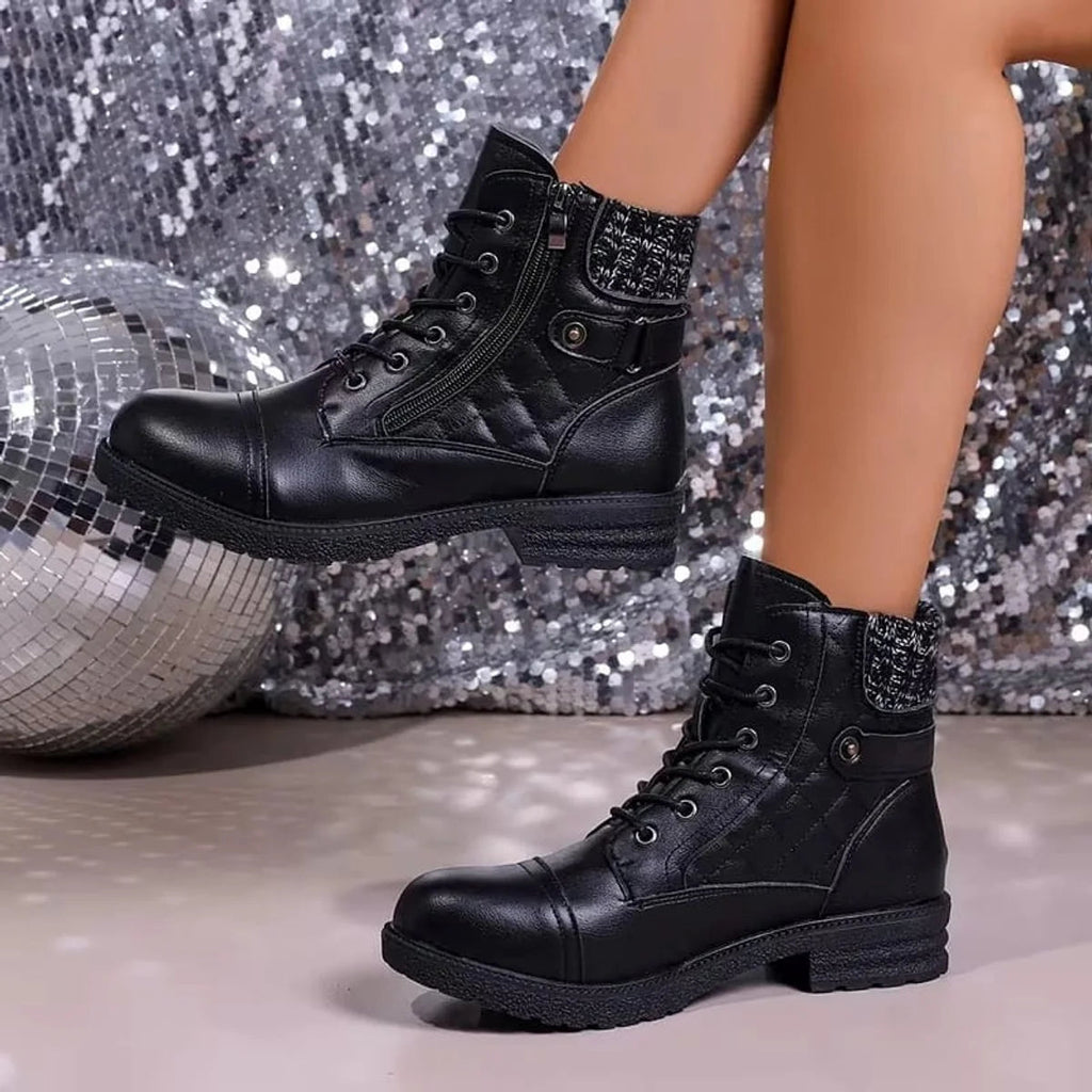 Women's Quilted Ankle Boots - Laces and practical side zip