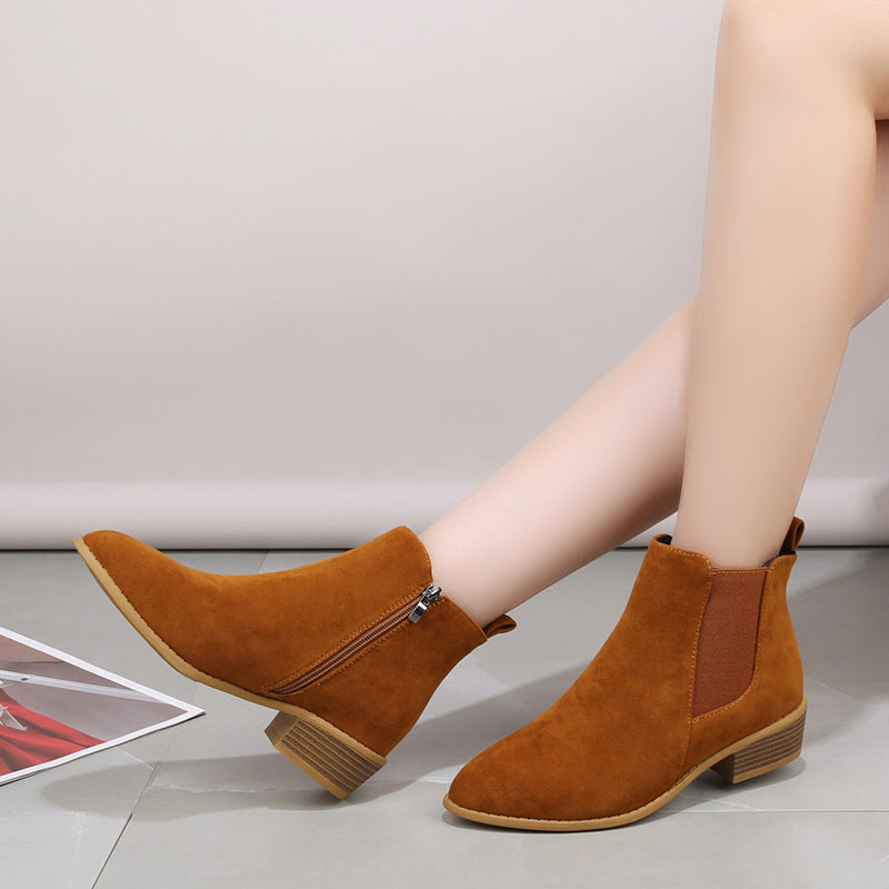 Women's Suede Ankle Boots – Pointed Toe & Block Heel