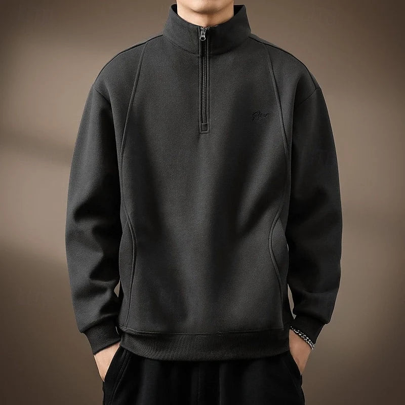 Men's Cotton Sweatshirt – Half-Zip, Warm Lining, Relaxed Fit