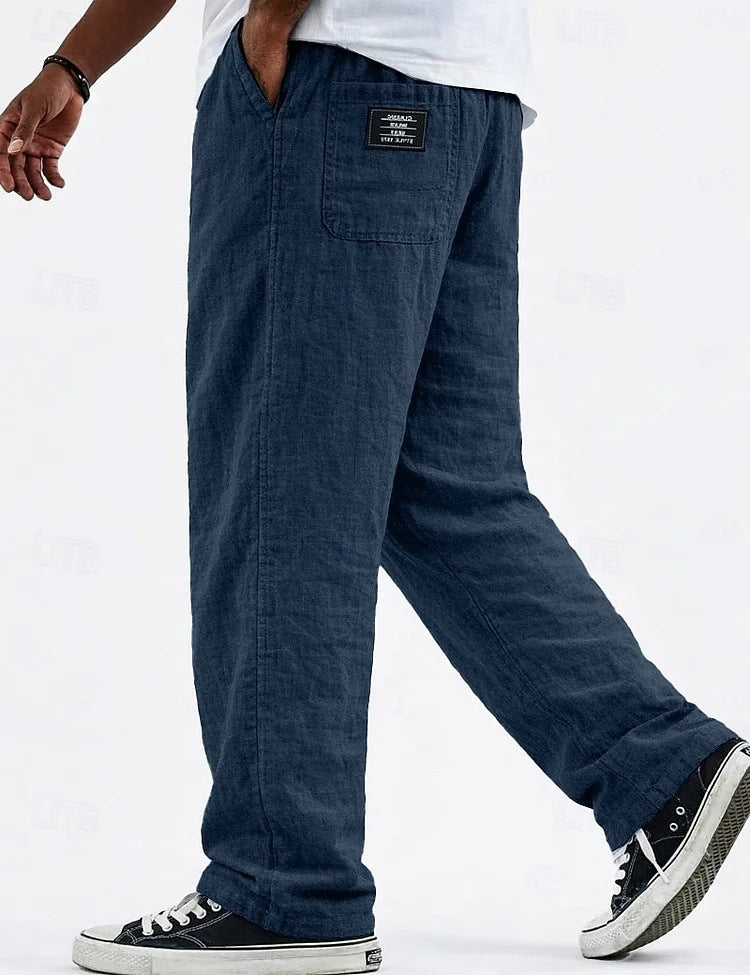Men's Wide Cotton-Linen Pants – Loose Fit with Drawstring Waist