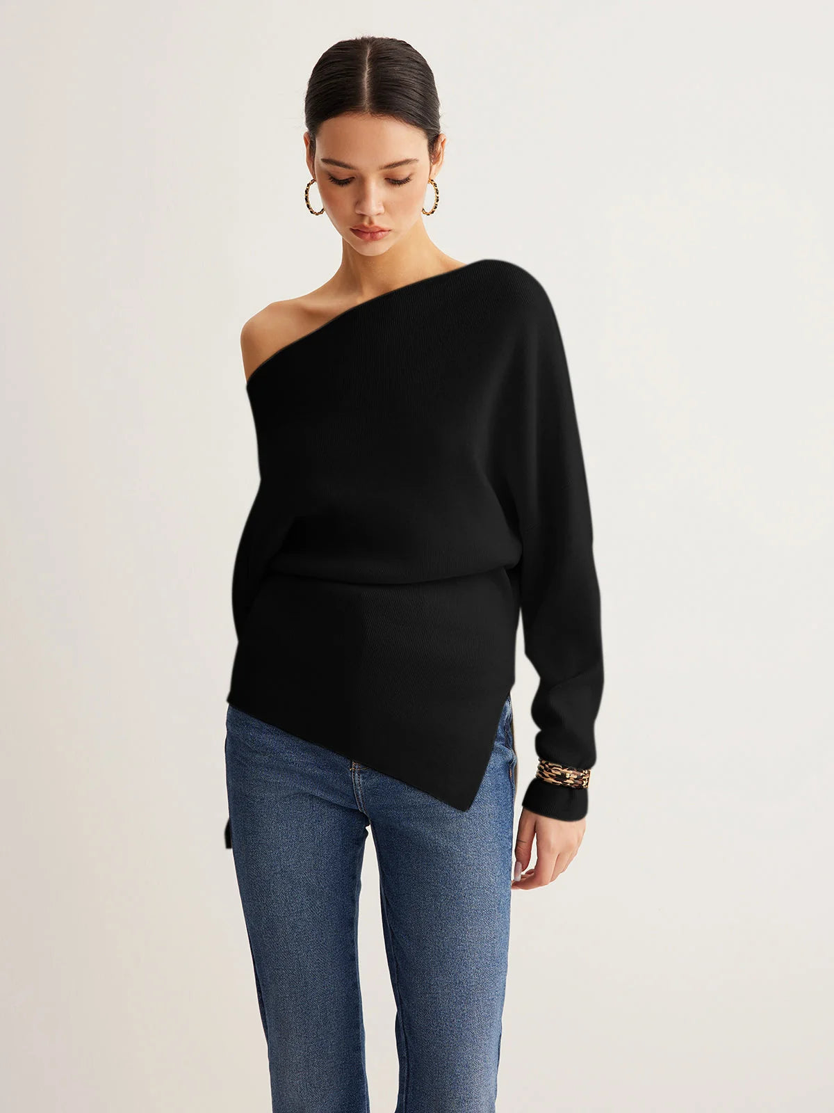 Women's Off-Shoulder Sweater – Relaxed Slim Fit