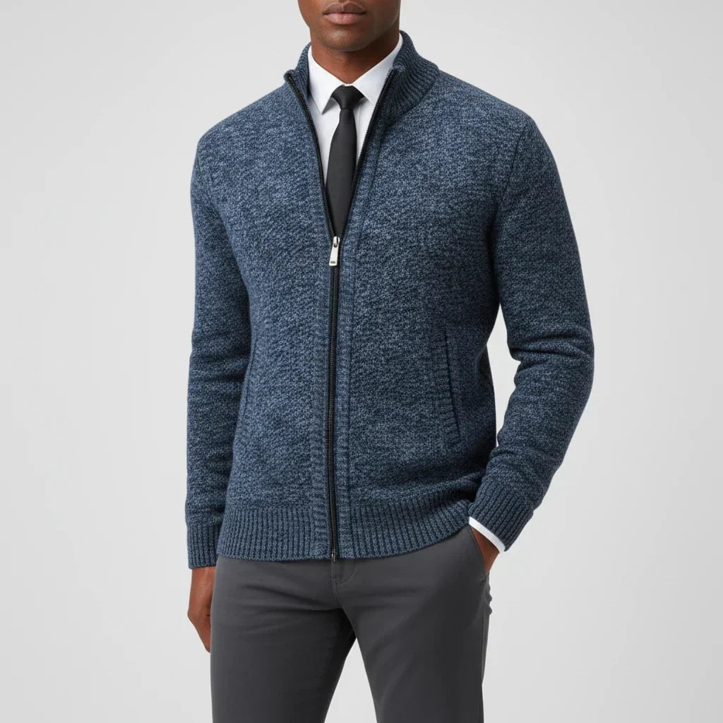 Men's Cotton Cardigan – Stand Collar, Relaxed Fit