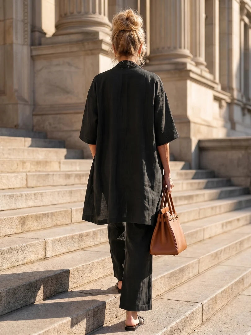 Women's Three-Piece Set – Mid-Length Cardigan, Tank Top and Straight-Leg Trousers