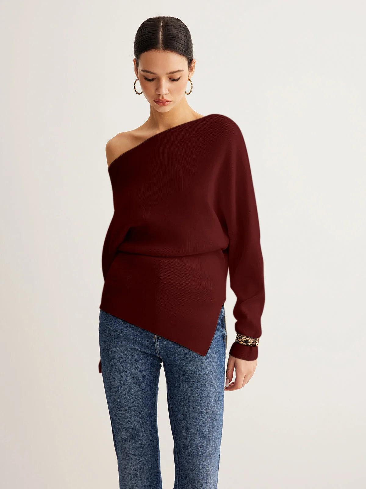Women's Off-Shoulder Sweater – Relaxed Slim Fit