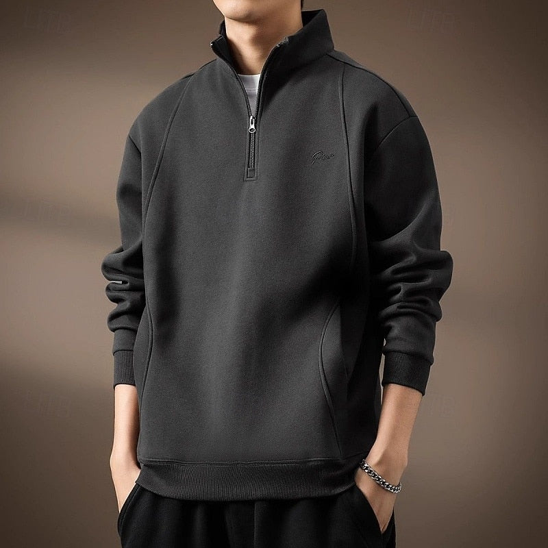 Men's Cotton Sweatshirt – Half-Zip, Warm Lining, Relaxed Fit