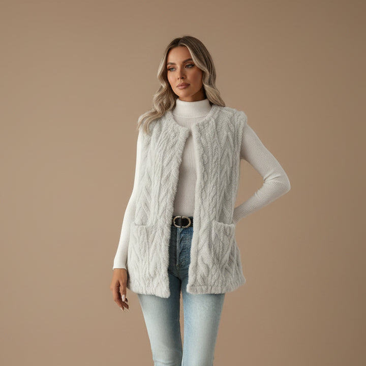 Women's Soft Fleece Vest – Double-Sided Diamond Pattern