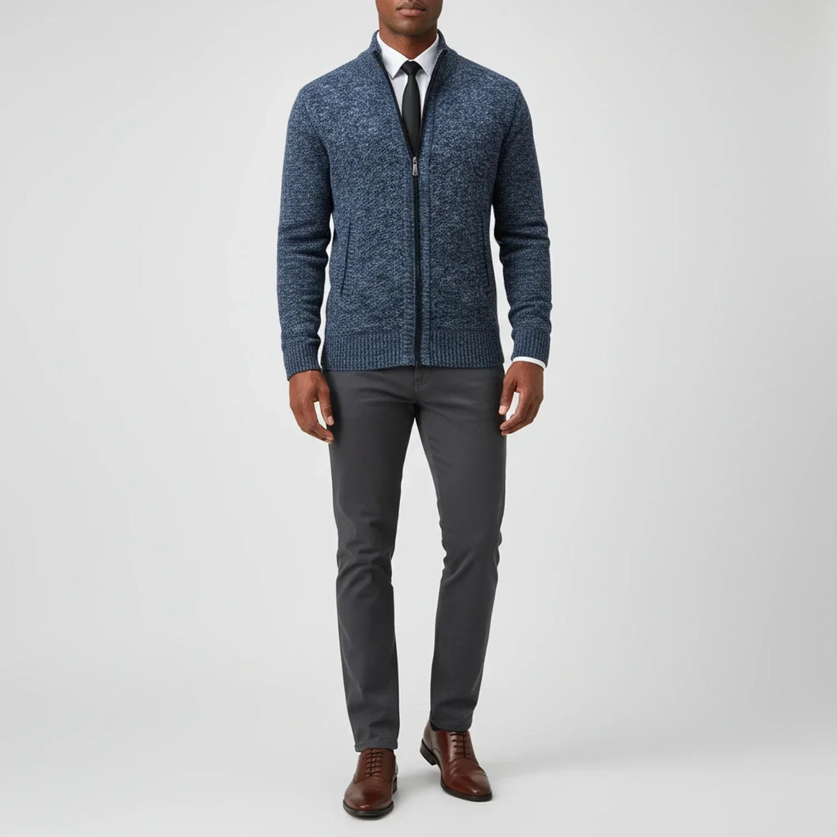 Men's Cotton Cardigan – Stand Collar, Relaxed Fit