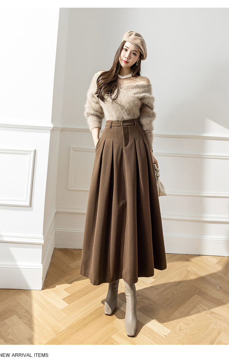 Women's Long Pleated Skirt – High Waist, Flared Fit