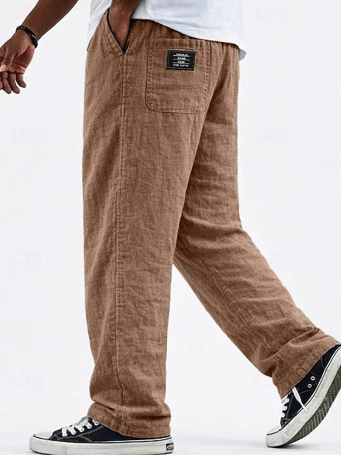 Men's Wide Cotton-Linen Pants – Loose Fit with Drawstring Waist