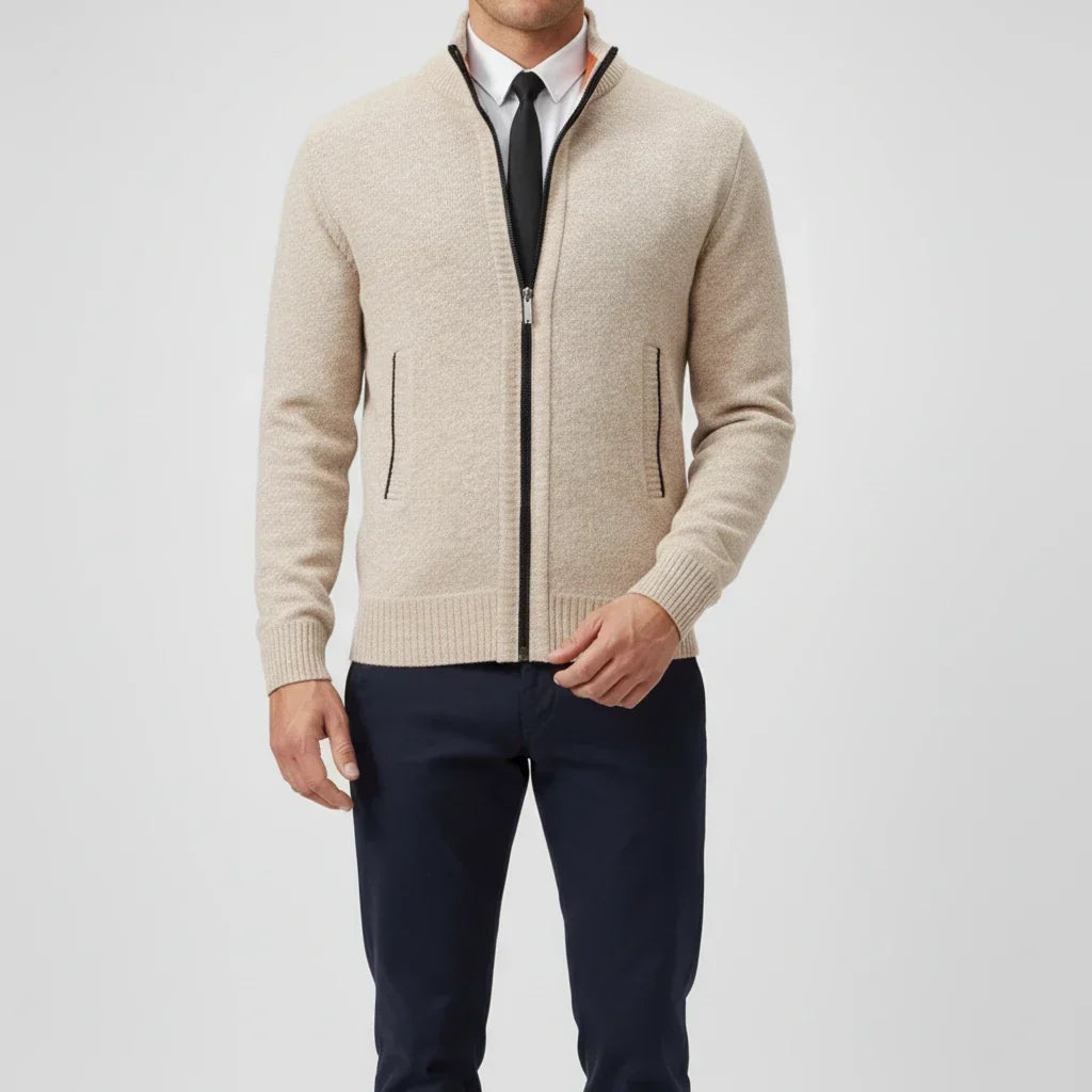 Men's Cotton Cardigan – Stand Collar, Relaxed Fit