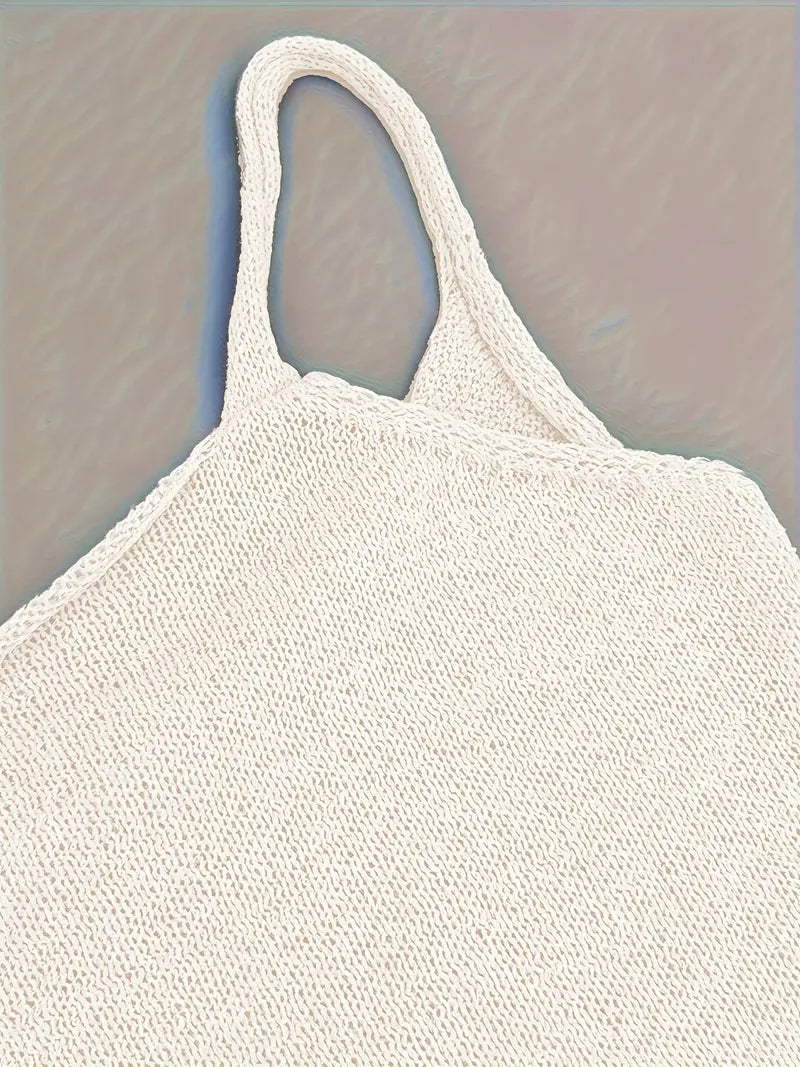 Women's Mini Knit Dress – Thin Straps and Open Back