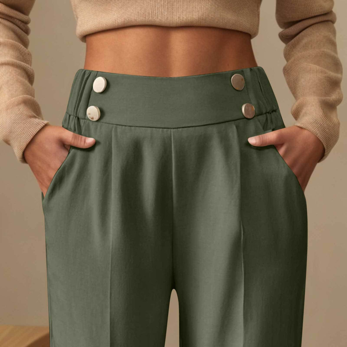 Women's High-Waisted Straight-Leg Trousers - Practical Pockets