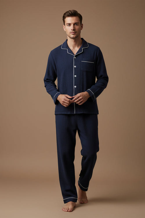 Cotton Men’s Pajama Set – Casual Lightweight Double-Gauze Set