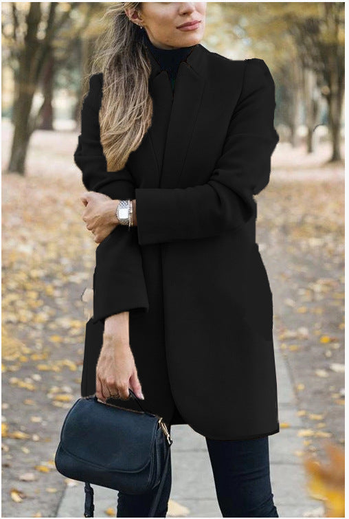 Women's Wool Coat with Stand Collar – Fitted Cardigan Cut