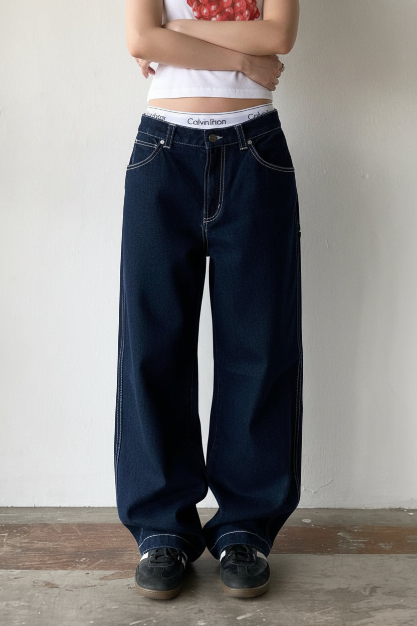 Women's Wide-Leg Trousers – Vintage Pocket Detail Relaxed Fit