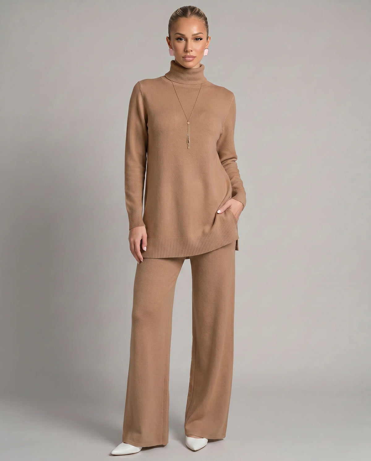 Women's Two-Piece Knit Set – Relaxed Fit, Wide Leg