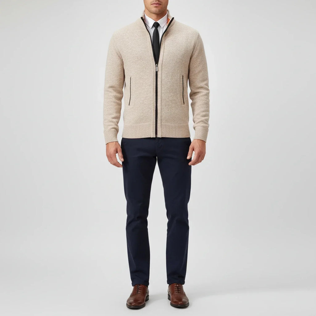 Men's Cotton Cardigan – Stand Collar, Relaxed Fit