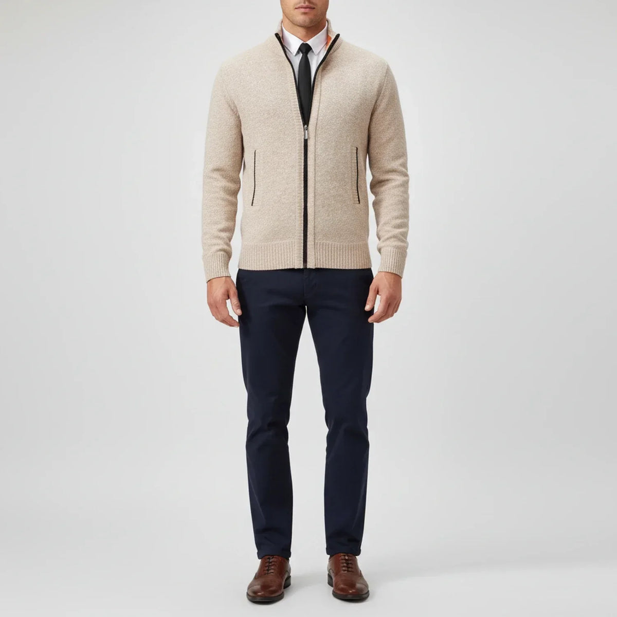 Men's Cotton Cardigan – Stand Collar, Relaxed Fit