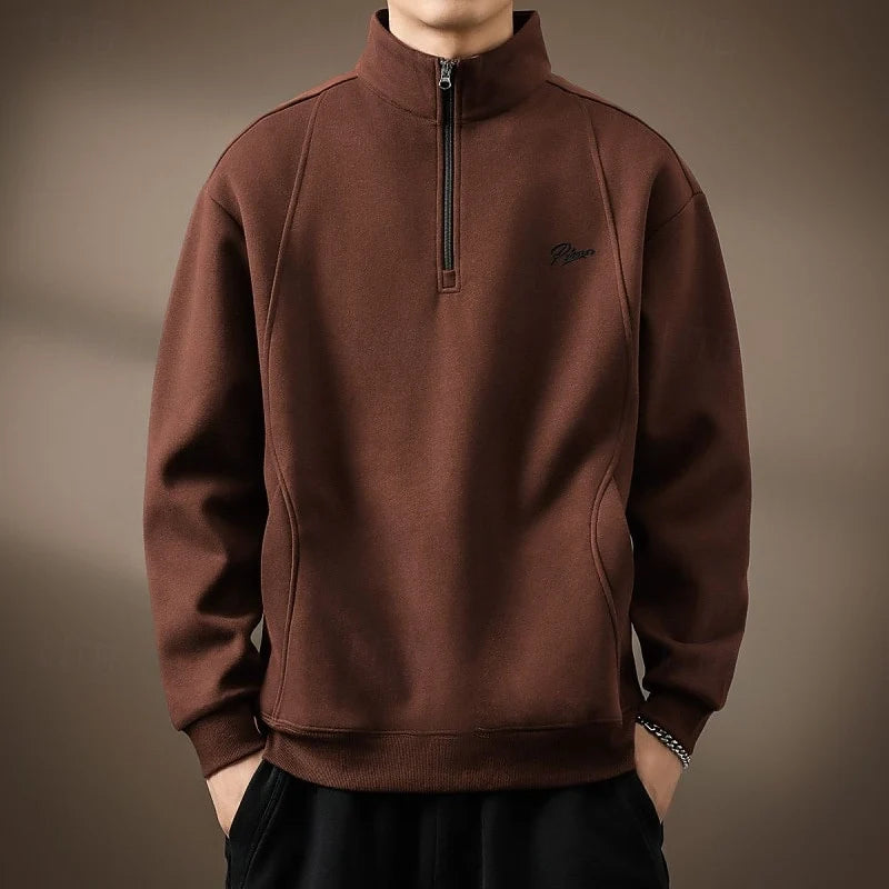 Men's Cotton Sweatshirt – Half-Zip, Warm Lining, Relaxed Fit