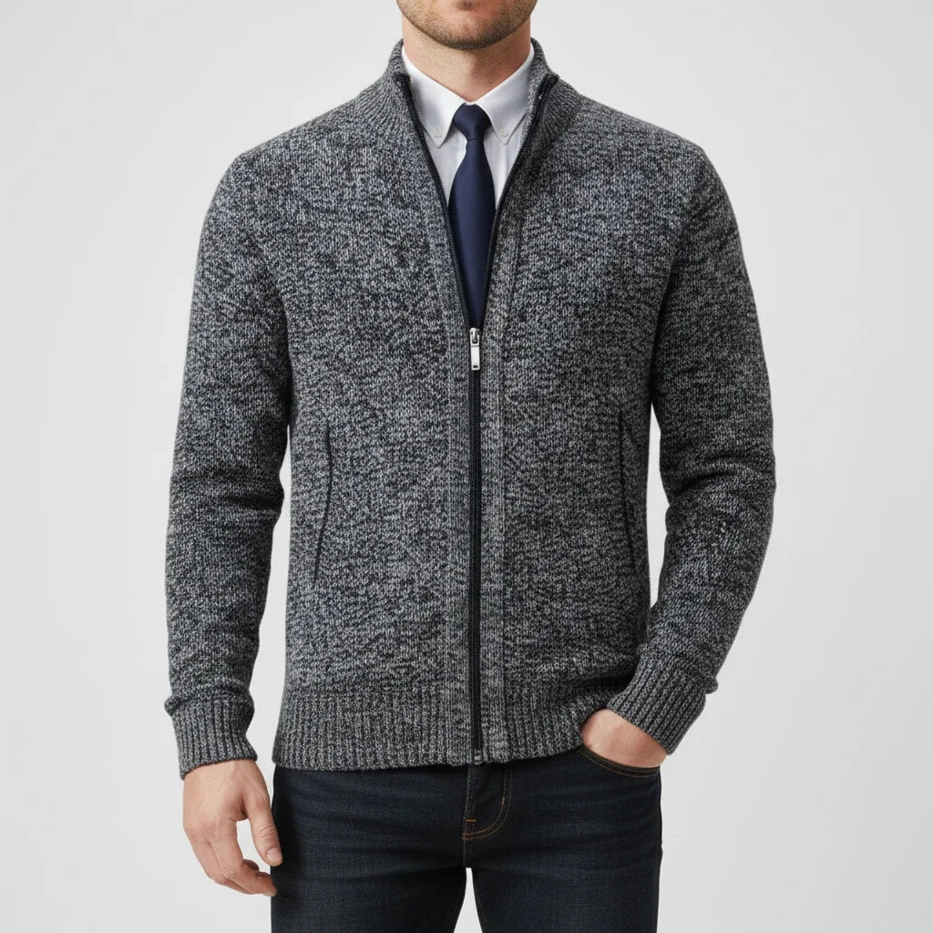 Men's Cotton Cardigan – Stand Collar, Relaxed Fit