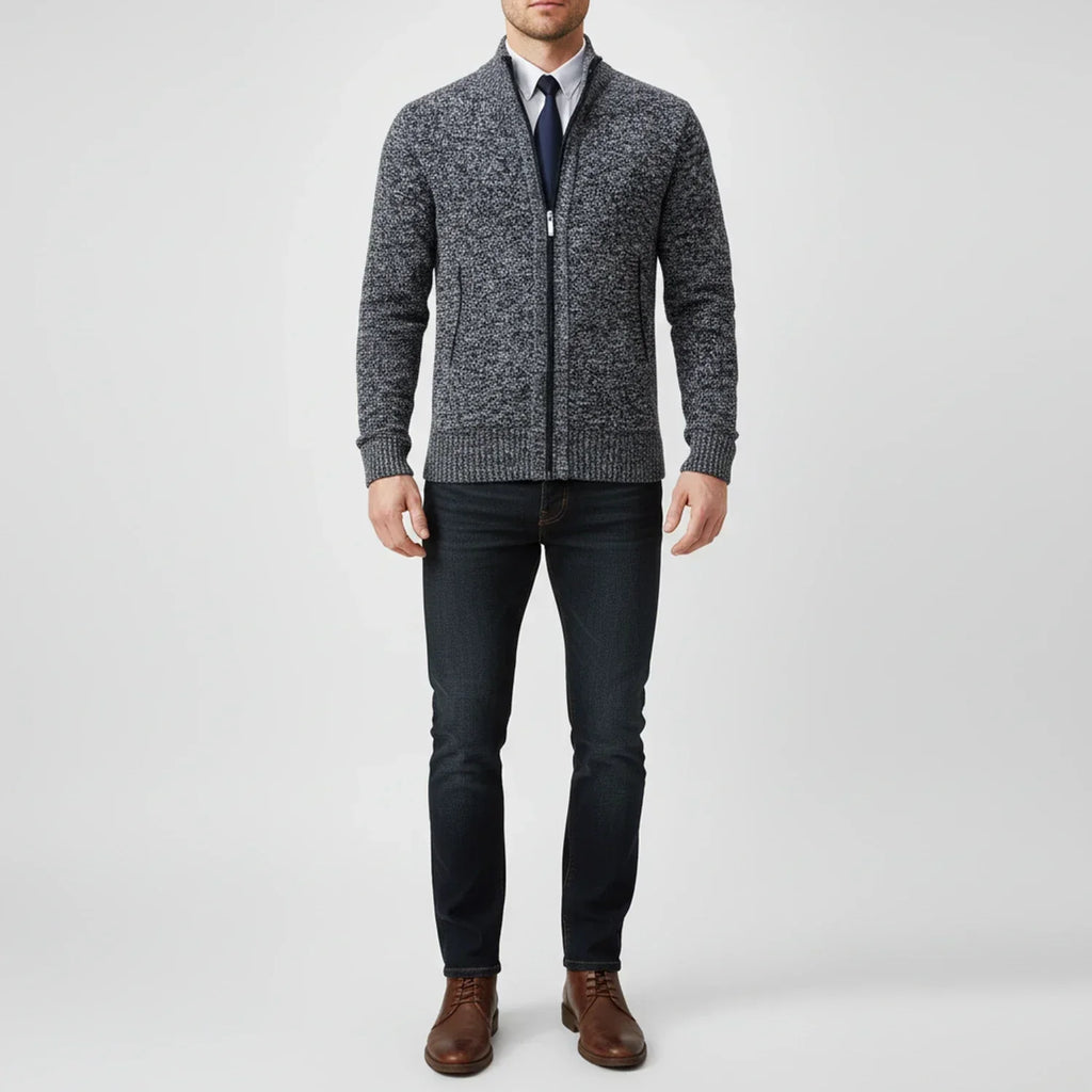 Men's Cotton Cardigan – Stand Collar, Relaxed Fit