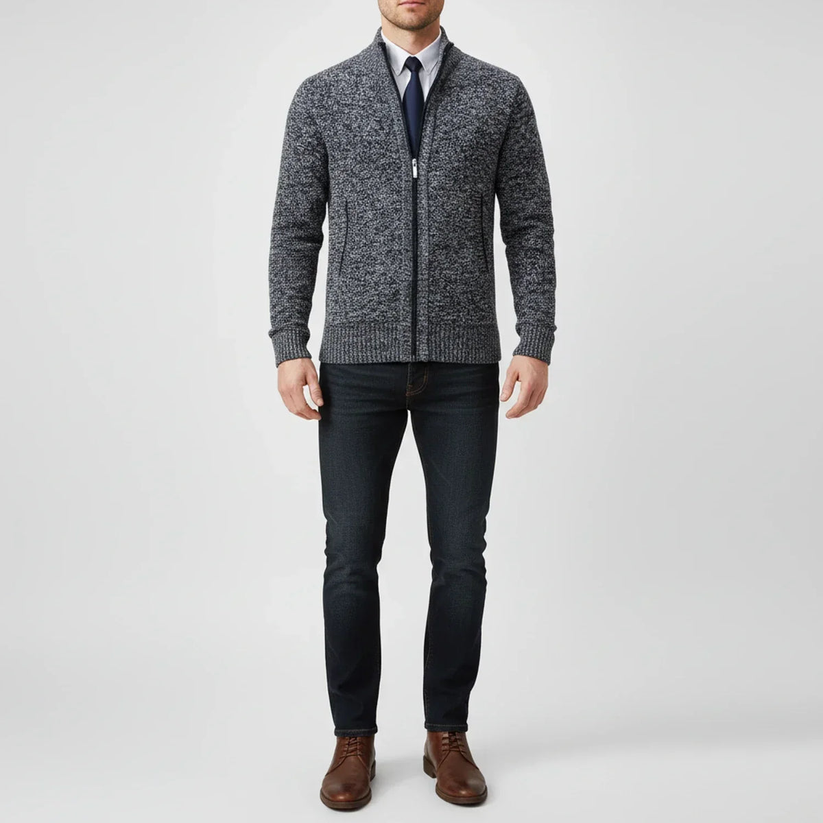 Men's Cotton Cardigan – Stand Collar, Relaxed Fit