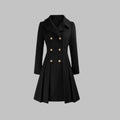 Women's A-Line Double-Breasted Coat - Pleated waist detail