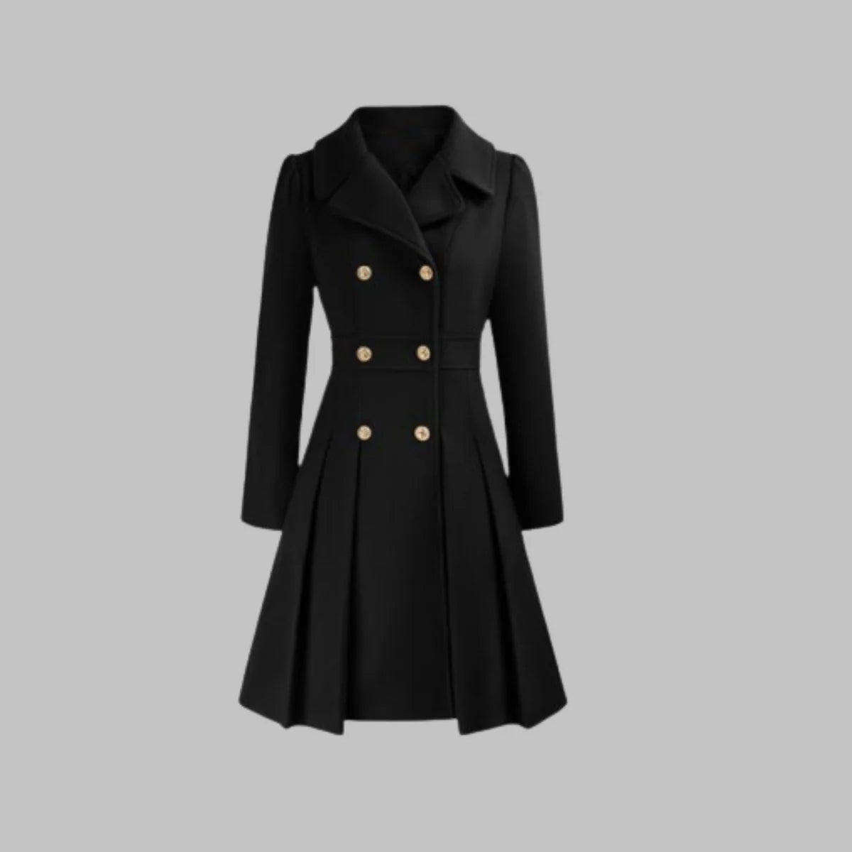 Women's A-Line Double-Breasted Coat - Pleated waist detail