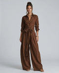 Women's Two-Piece Linen-Cotton Set – Tie Belt, Long Sleeves