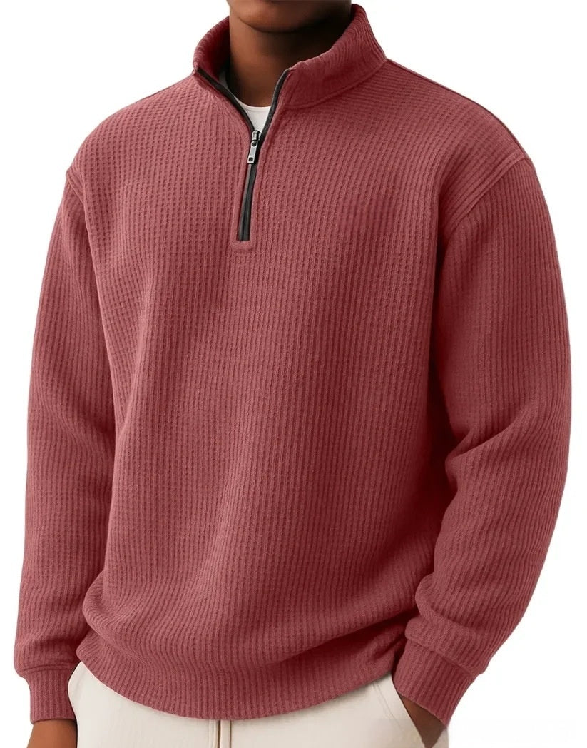 Men's Waffle Knitwear Sweatshirt – Relaxed-Fit Half-Zip