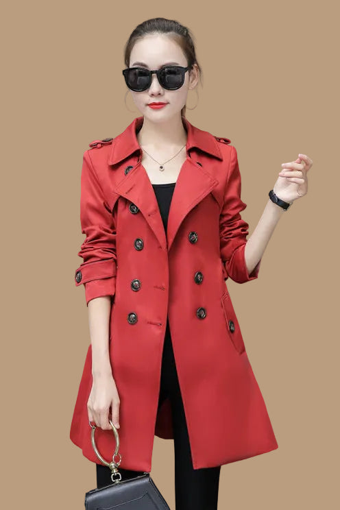 Women's Slim-Fit Trench Coat – Double-Breasted, Mid-Length