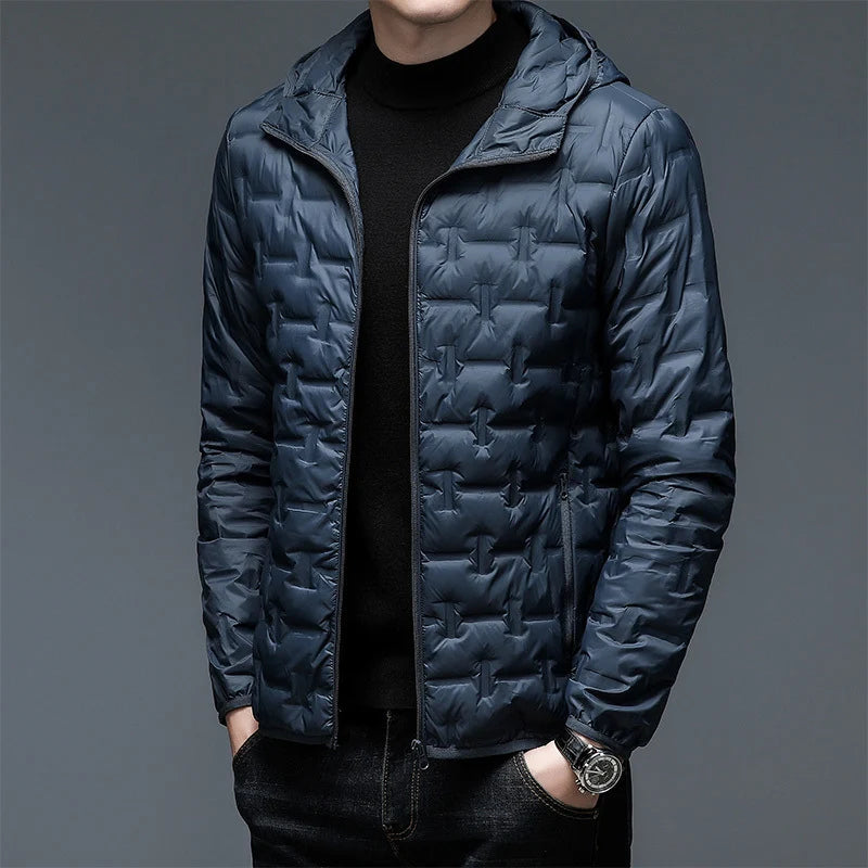 Men's Hooded Quilted Down Jacket – Lightweight Modern Zipper