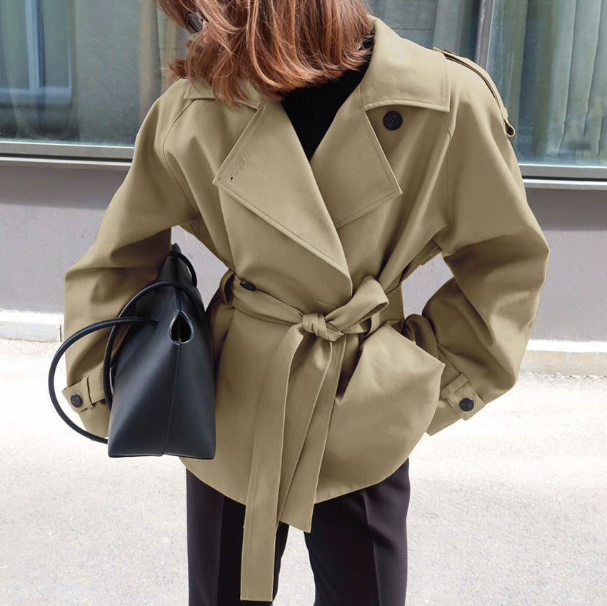 Women's Trench Coat with Lapel Collar and Belt – Relaxed Fit